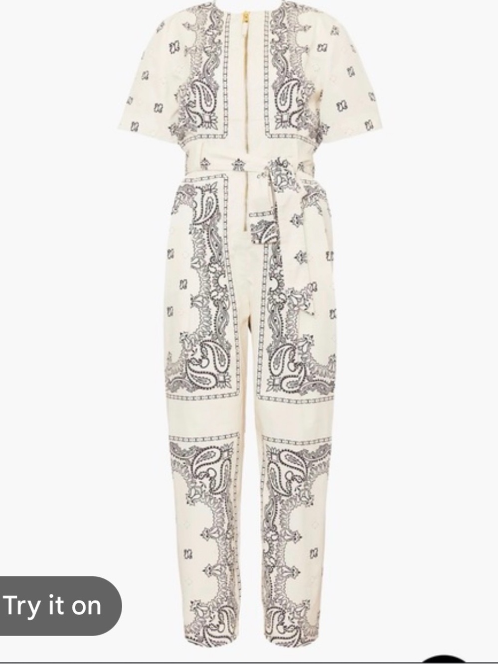 Tory Burch Cream Paisley Print Jumpsuit. Small discoloration pictured